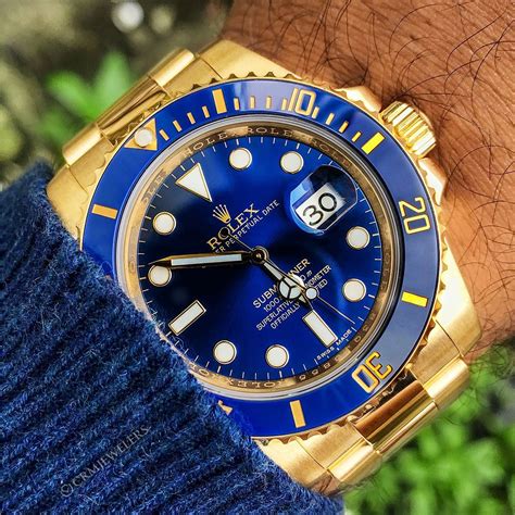 rolex submariner yellow gold blue price|Rolex Submariner gold for sale.